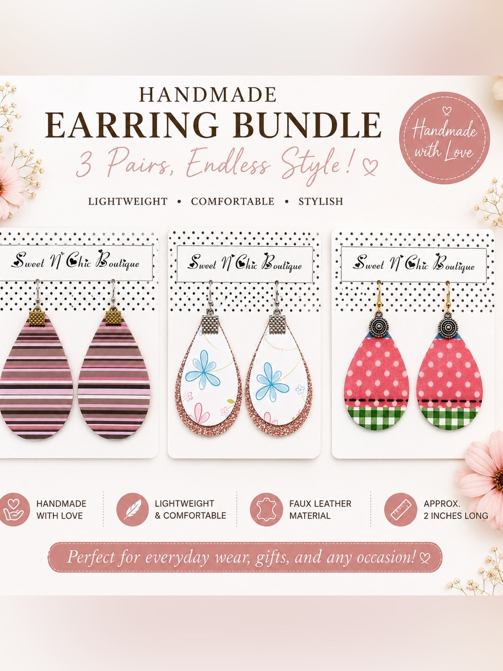 Sweet N Chic Boutique Pink & Black Layered Teardrop Earrings